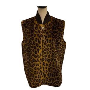 St. John Sport | Marie Gray Vintage Leopard Fur Zip Vest | S